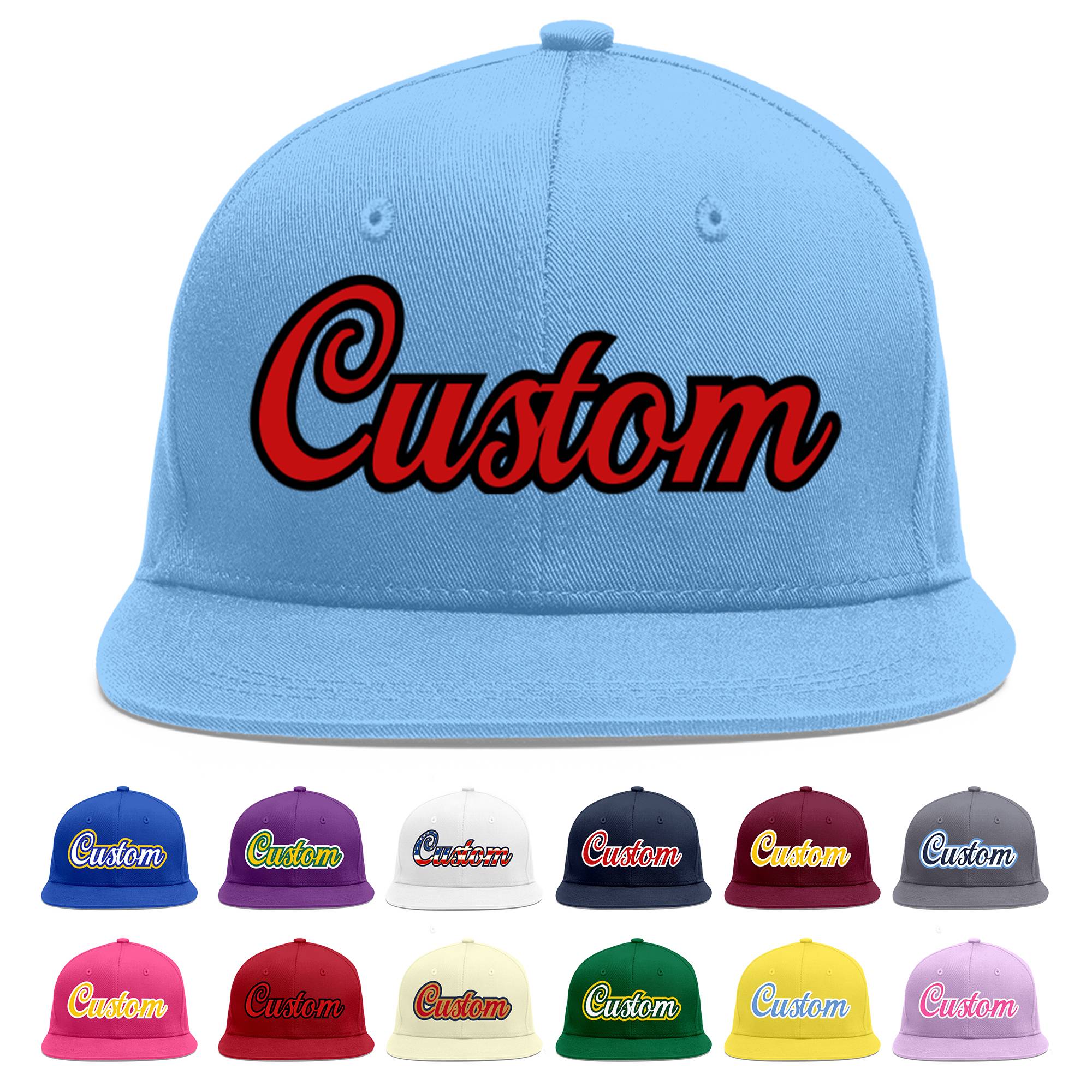 Casquette de baseball sport personnalisée bleu clair rouge-noir Flat Eaves