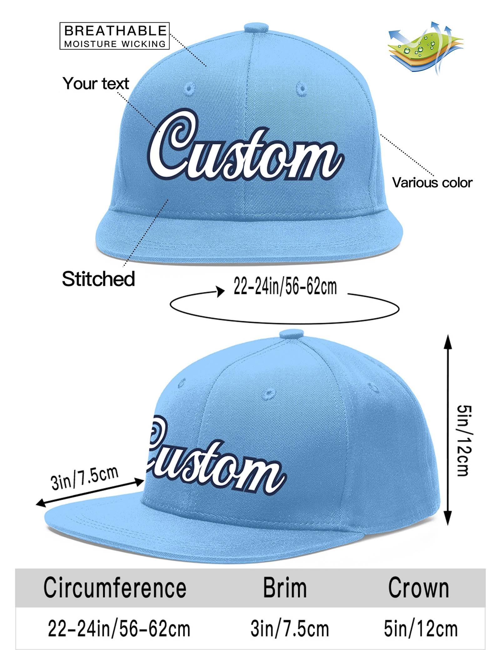 Custom Light Blue White-Navy Flat Eaves Sport Baseball Cap