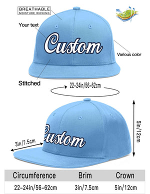 Custom Light Blue White-Navy Flat Eaves Sport Baseball Cap