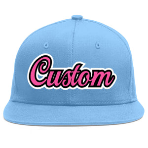 Custom Light Blue Pink-Black Flat Eaves Sport Baseball Cap