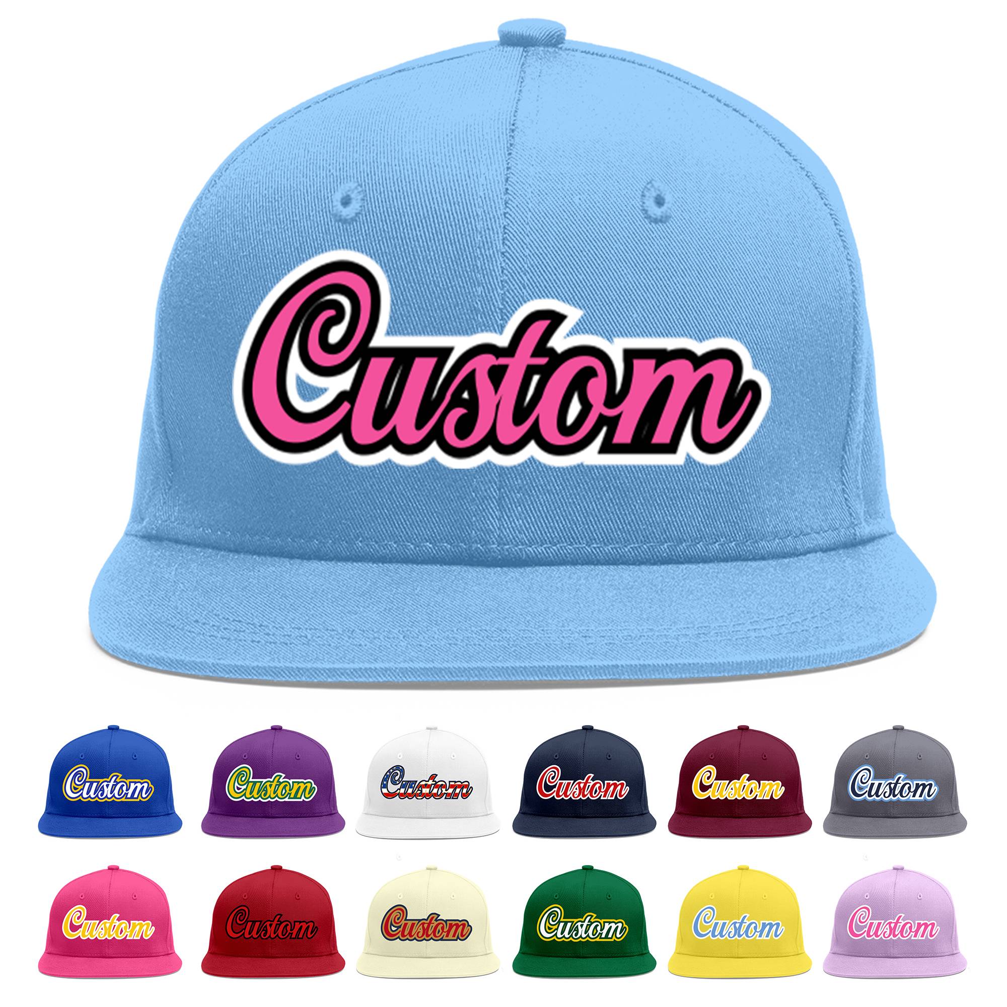 Casquette de baseball sport personnalisée bleu clair rose-noir Flat Eaves