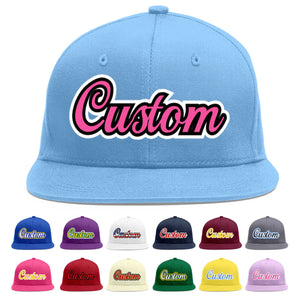 Custom Light Blue Pink-Black Flat Eaves Sport Baseball Cap