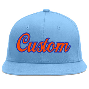 Casquette de baseball personnalisée bleu clair orange-royal Flat Eaves Sport