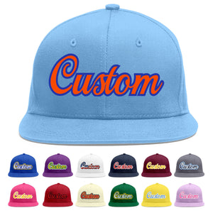 Casquette de baseball personnalisée bleu clair orange-royal Flat Eaves Sport