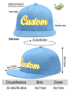 Custom Light Blue White-Gold Flat Eaves Sport Baseball Cap