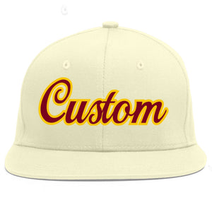 Custom Cream Crimson-Gold Flat Eaves Sport Baseball Cap