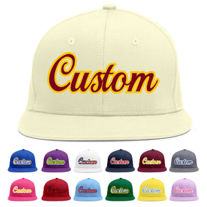 Custom Cream Crimson-Gold Flat Eaves Sport Baseball Cap