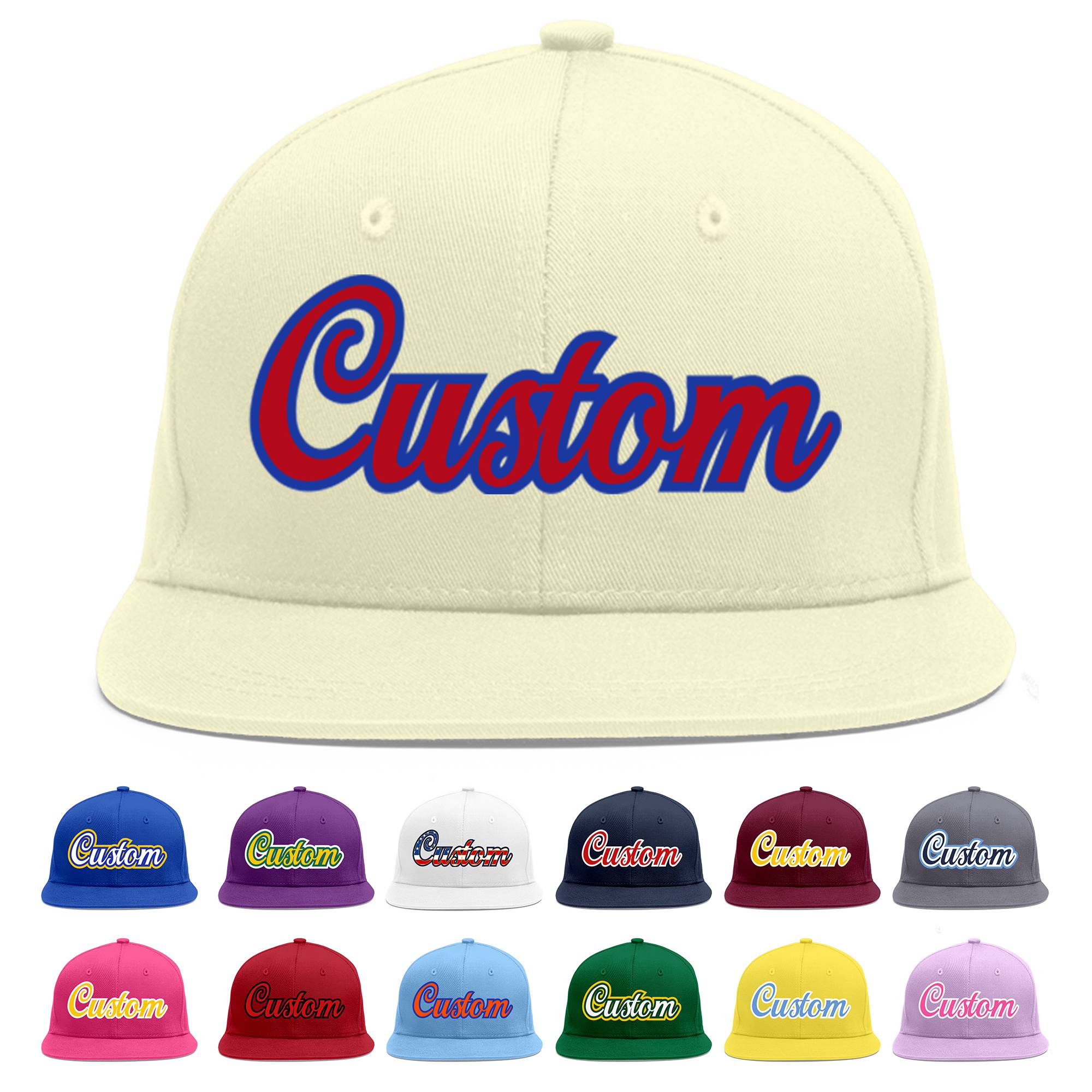 Casquette de baseball personnalisée Crème Rouge-Royal Flat Eaves Sport