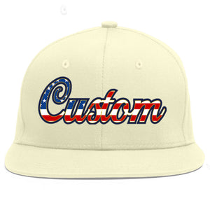 Custom Cream Vintage USA Flag-Gold Flat Eaves Sport Baseball Cap