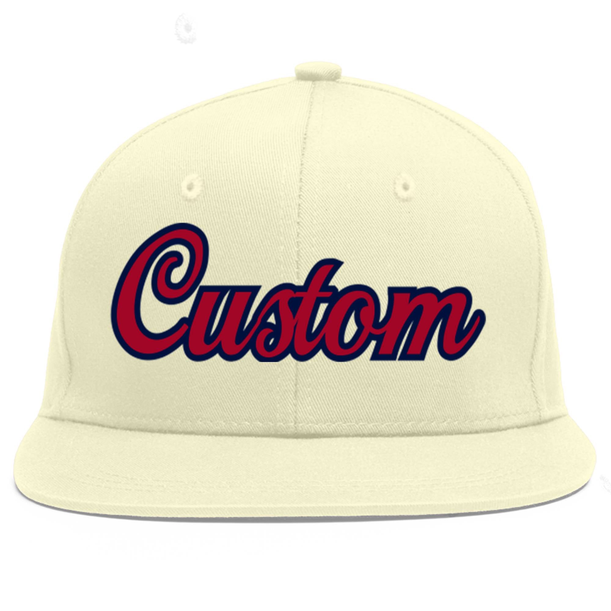 Custom Cream Red-Navy Flat Eaves Sport Baseball Cap