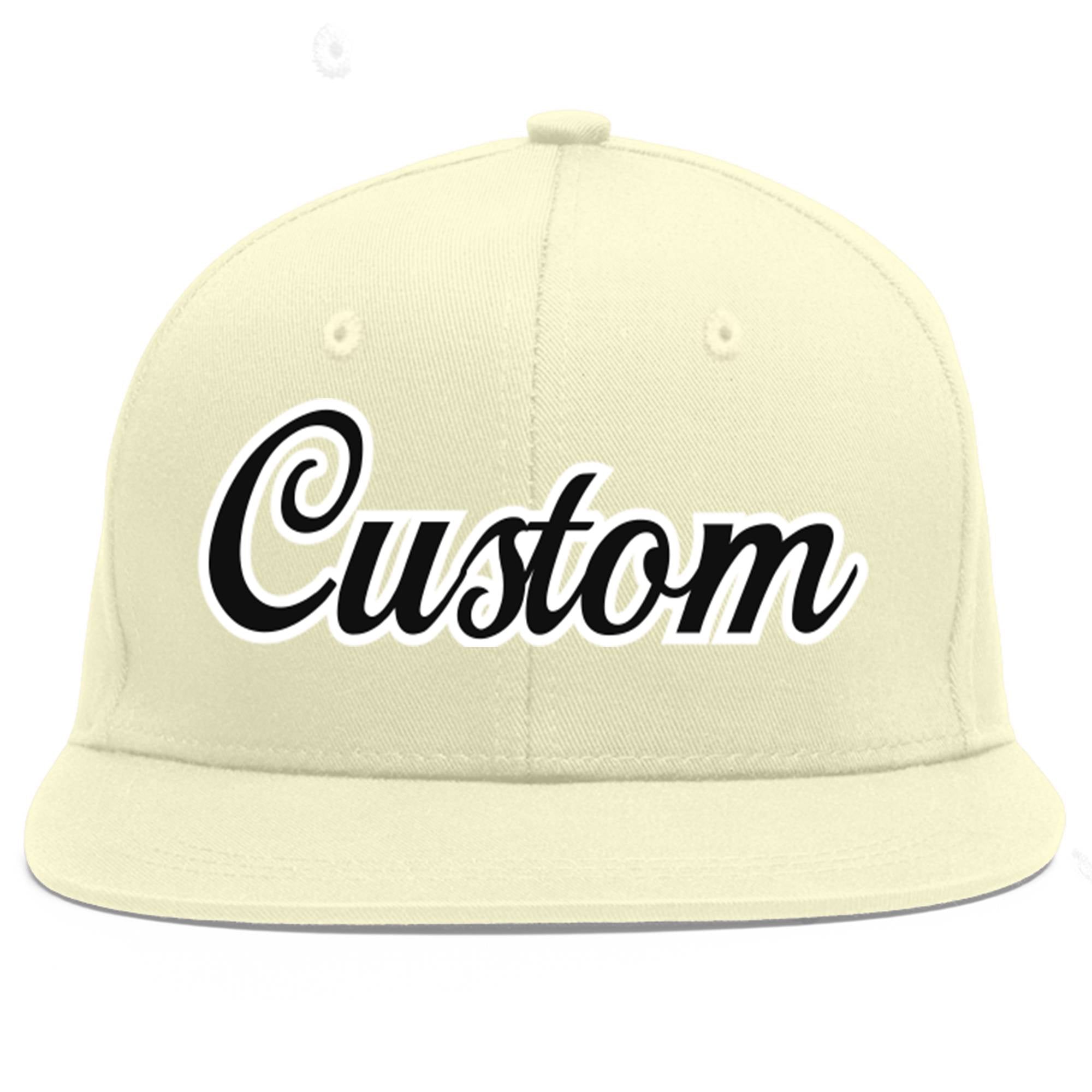 Custom Cream Black-White Flat Eaves Sport Baseball Cap