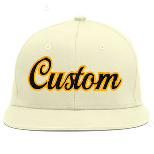 Custom Cream Black-Yellow Flat Eaves Sport Baseball Cap