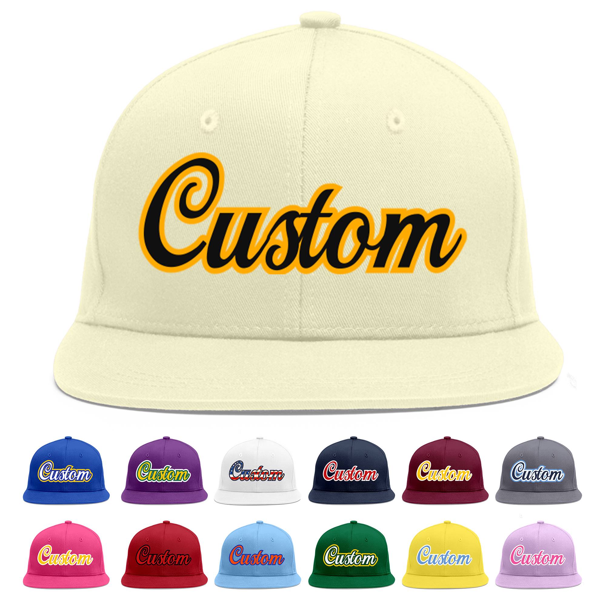 Casquette de baseball sport plate Eaves crème personnalisée noir-jaune