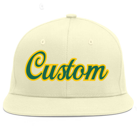 Custom Cream Kelly Green-Gold Flat Eaves Sport Baseball Cap
