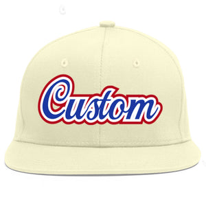 Custom Cream Royal-White Flat Eaves Sport Baseball Cap