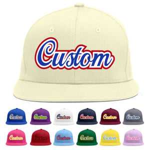 Custom Cream Royal-White Flat Eaves Sport Baseball Cap