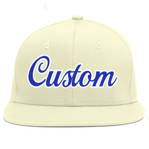 Custom Cream Royal-White Flat Eaves Sport Baseball Cap