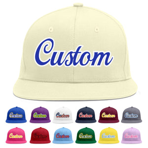 Custom Cream Royal-White Flat Eaves Sport Baseball Cap