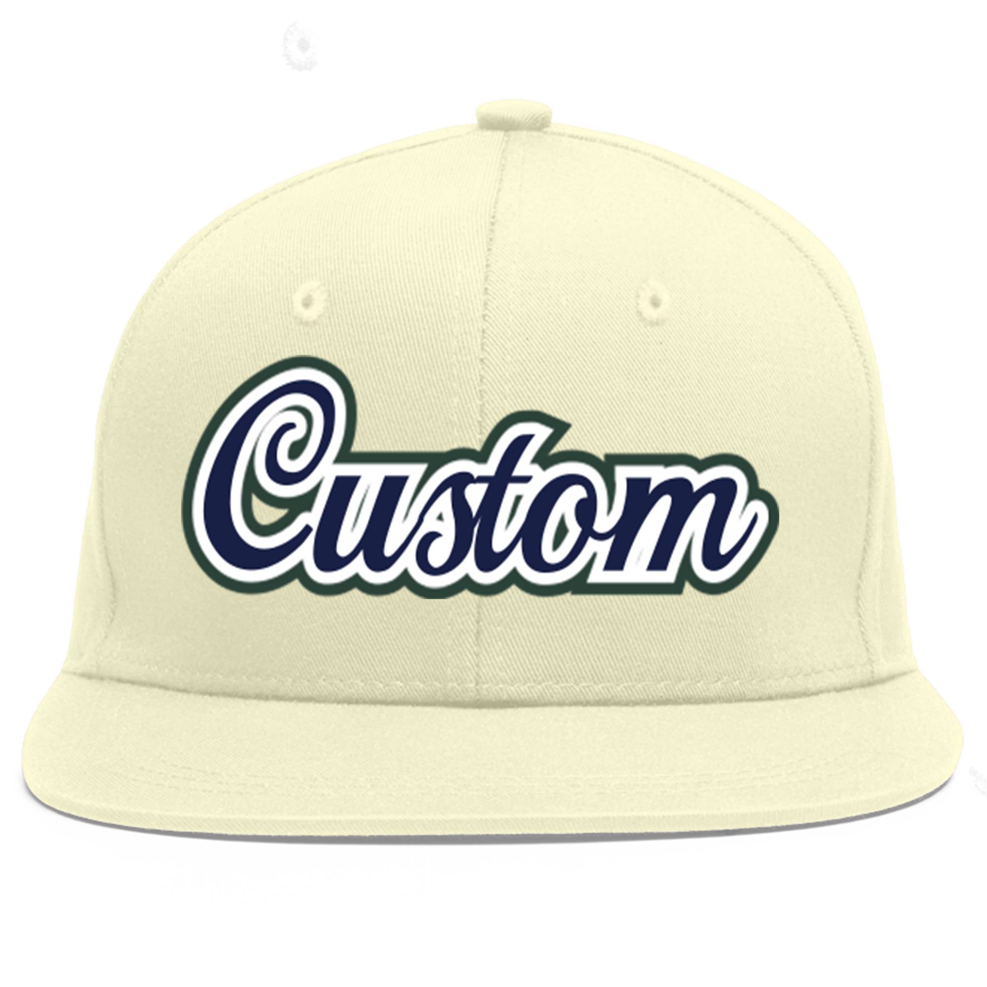 Custom Cream Navy-White Flat Eaves Sport Baseball Cap