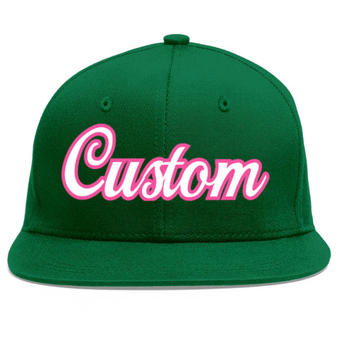 Custom Green White-Pink Flat Eaves Sport Baseball Cap