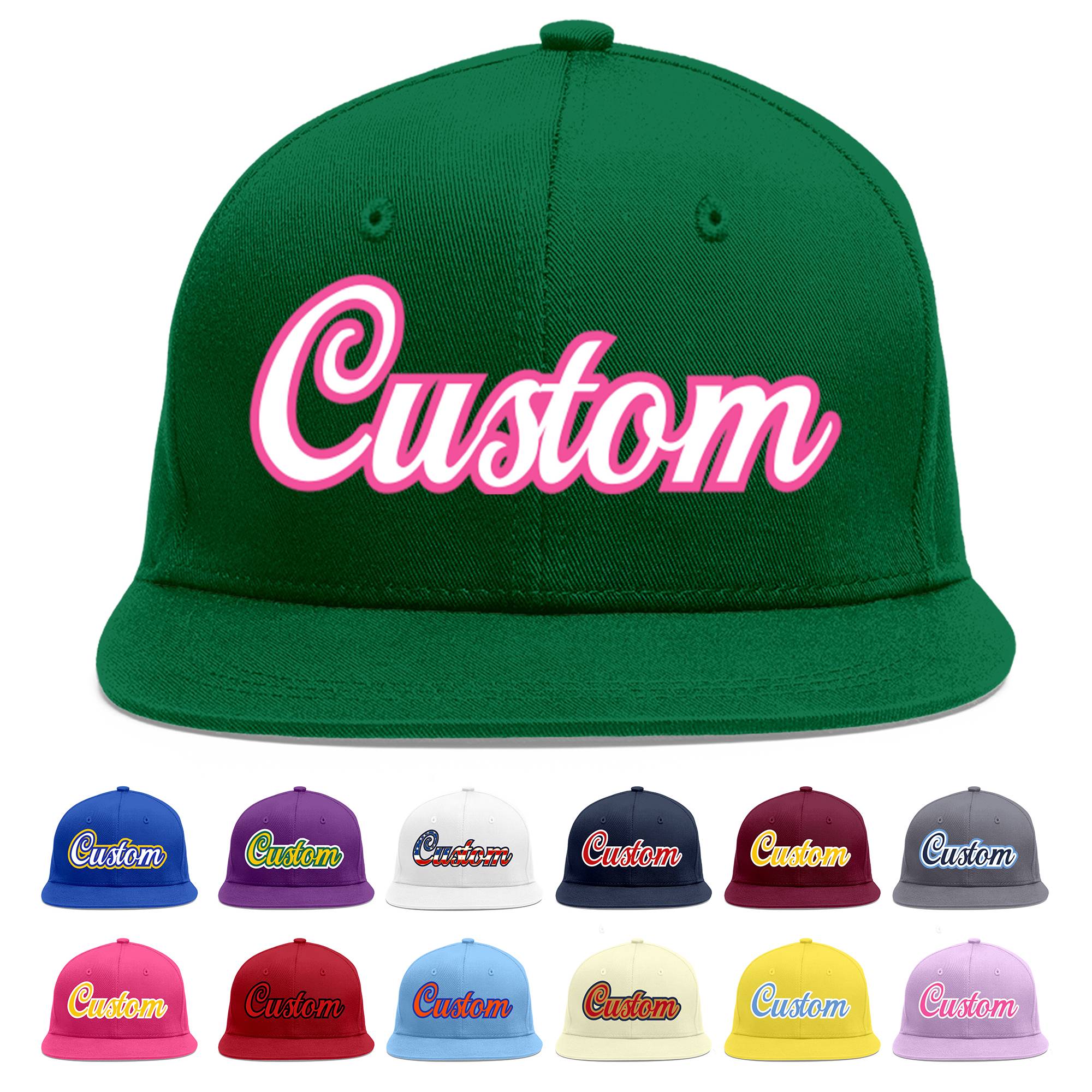 Custom Green White-Pink Flat Eaves Sport Baseball Cap