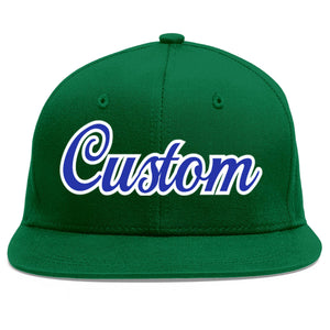 Casquette de baseball sport personnalisée vert Royal-White Flat Eaves