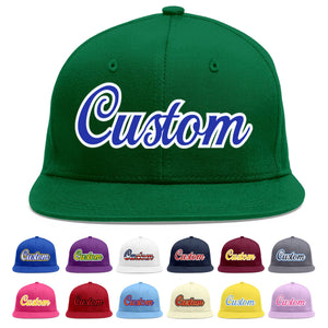 Casquette de baseball sport personnalisée vert Royal-White Flat Eaves