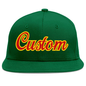 Casquette de baseball sport personnalisée vert rouge-jaune à avant-toit plat