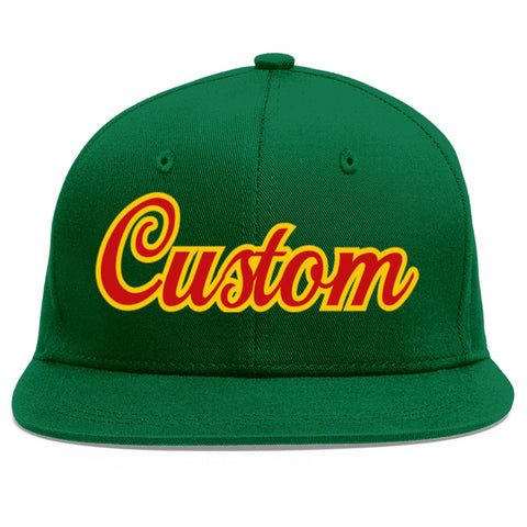 Custom Green Red-Yellow Flat Eaves Sport Baseball Cap