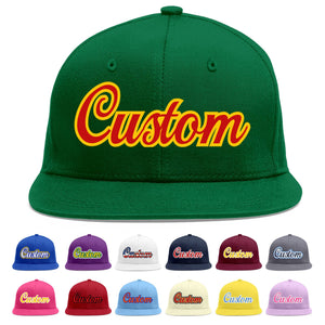 Casquette de baseball sport personnalisée vert rouge-jaune à avant-toit plat