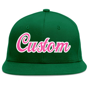 Casquette de baseball sport personnalisée vert rose-blanc avec avant-toit plat