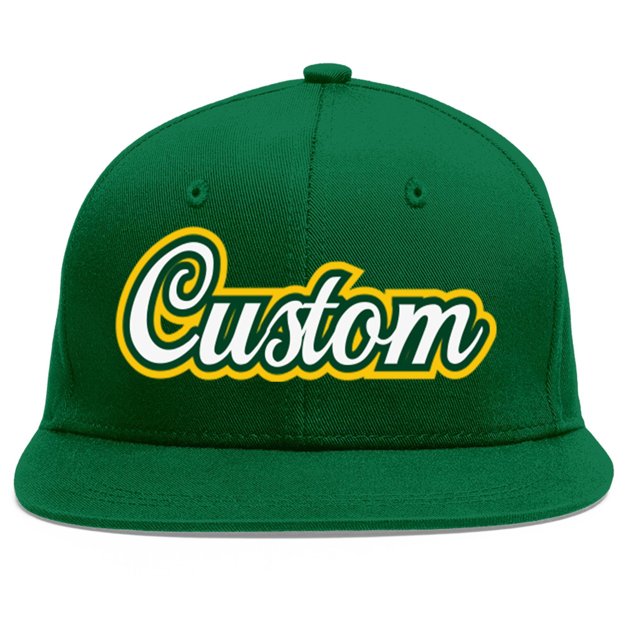 Custom Green White-Kelly Green Flat Eaves Sport Baseball Cap