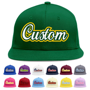 Custom Green White-Kelly Green Flat Eaves Sport Baseball Cap