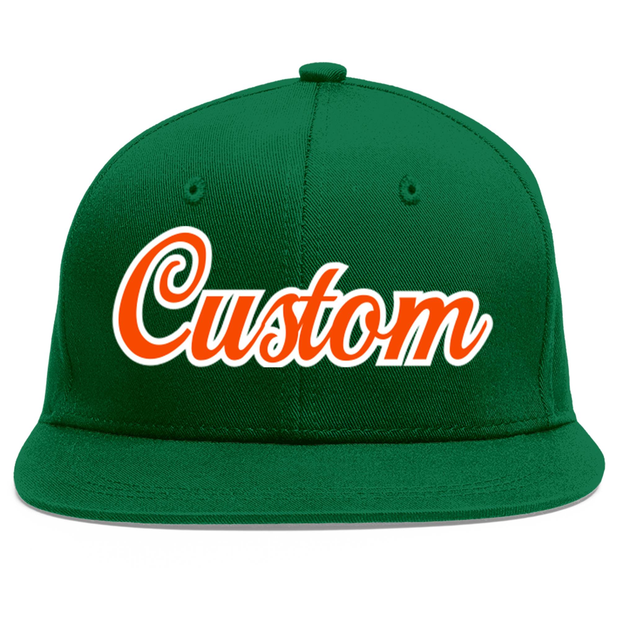 Custom Green Orange-White Flat Eaves Sport Baseball Cap