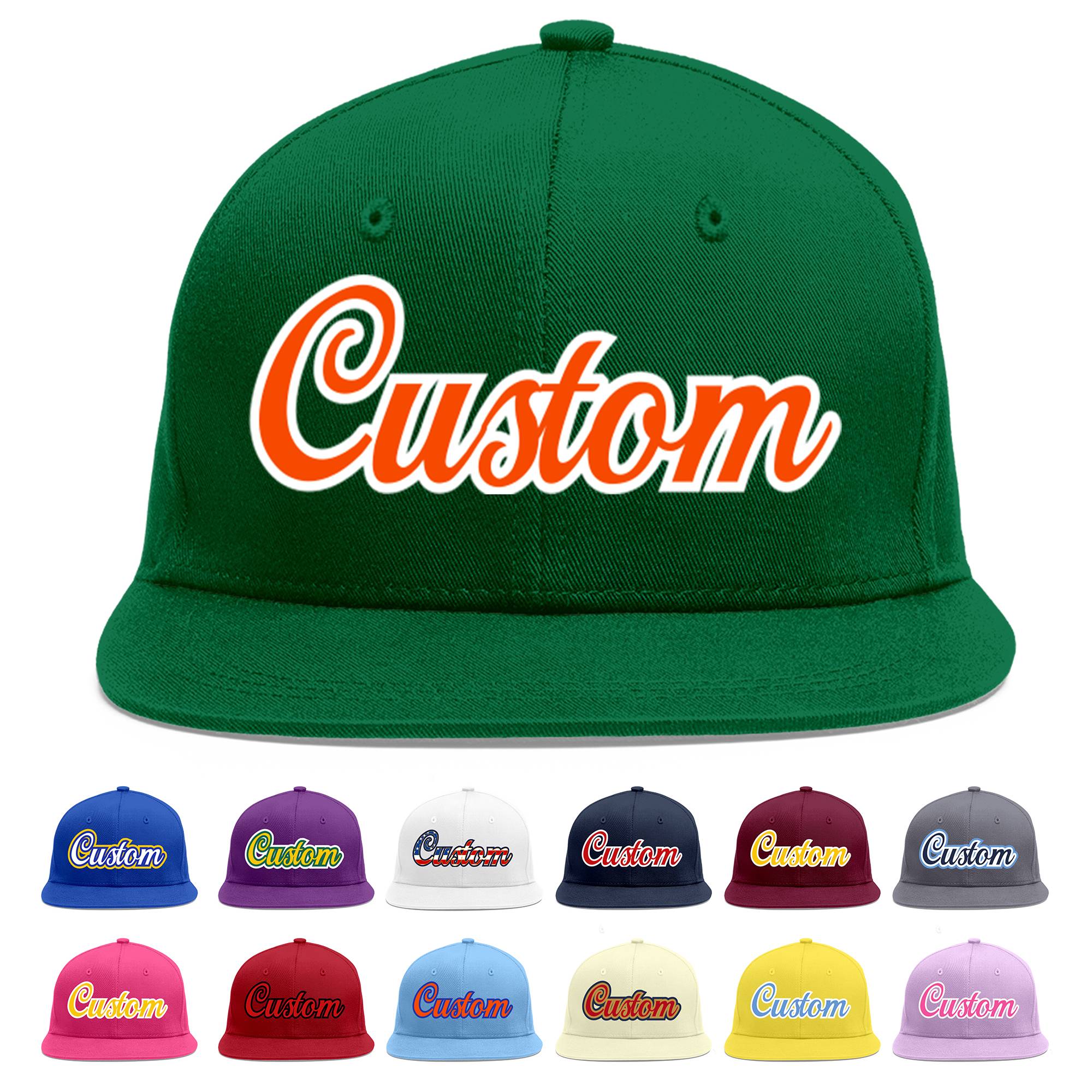 Custom Green Orange-White Flat Eaves Sport Baseball Cap