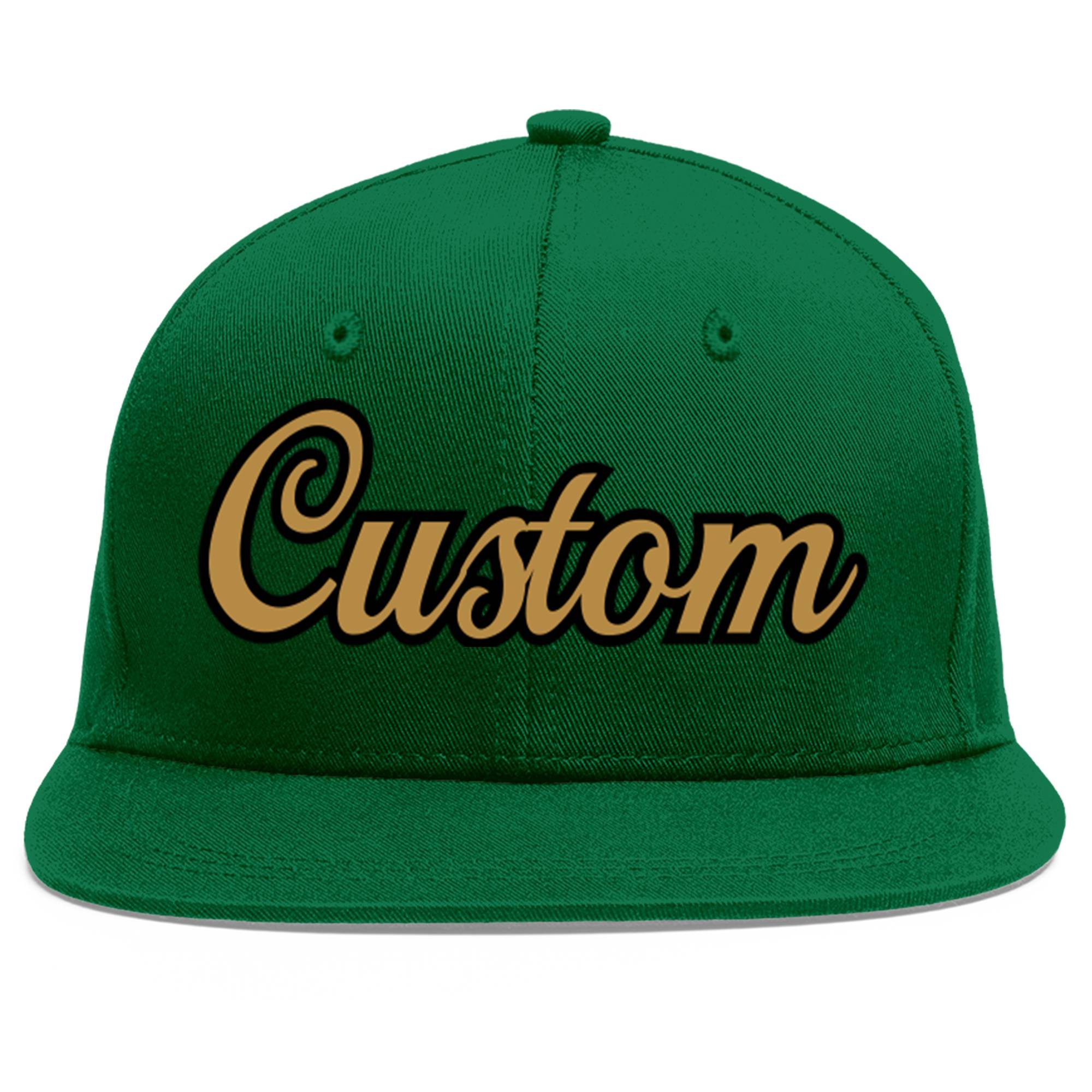 Casquette de baseball sport personnalisée verte, vieux or et noir, avec avant-toit plat