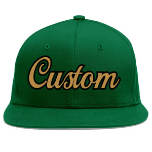 Custom Green Old Gold-Black Flat Eaves Sport Baseball Cap