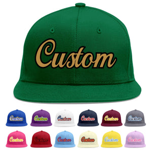 Custom Green Old Gold-Black Flat Eaves Sport Baseball Cap