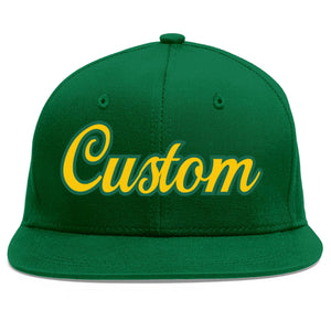 Casquette de baseball sport personnalisée vert Gold-Kelly Green Flat Eaves