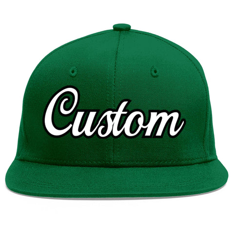 Custom Green White-Black Flat Eaves Sport Baseball Cap