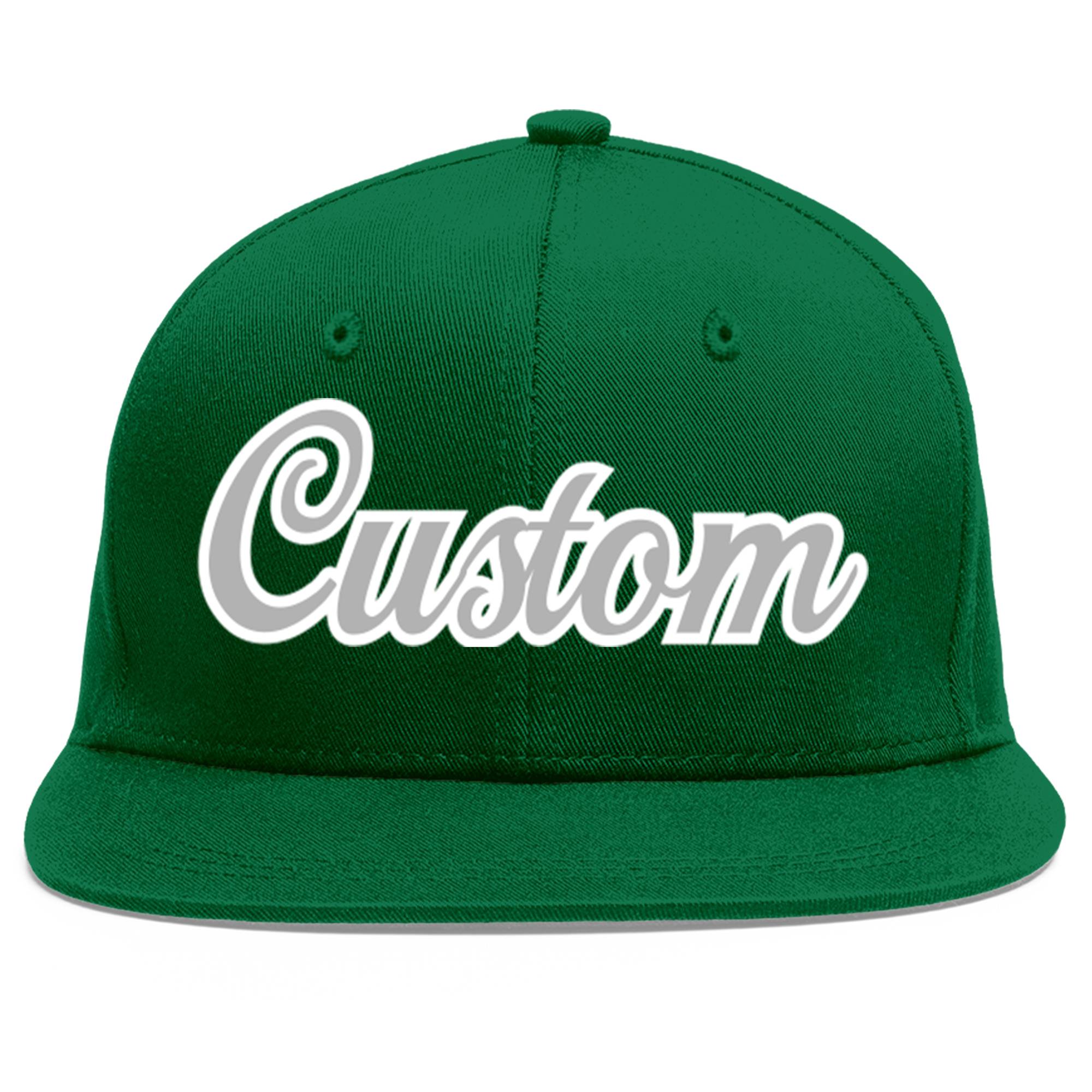 Custom Green Gray-White Flat Eaves Sport Baseball Cap