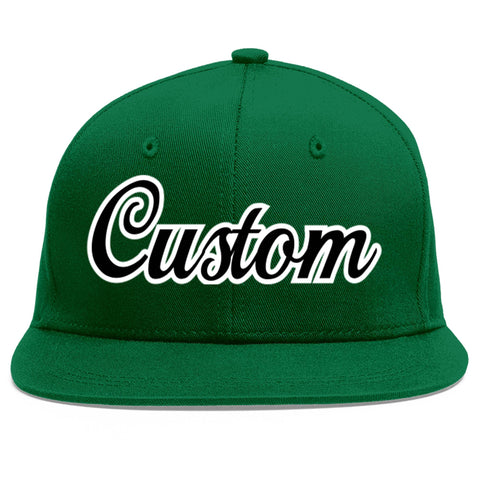 Custom Green Black-White Flat Eaves Sport Baseball Cap