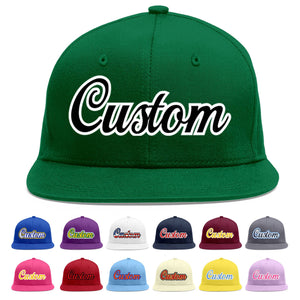 Custom Green Black-White Flat Eaves Sport Baseball Cap