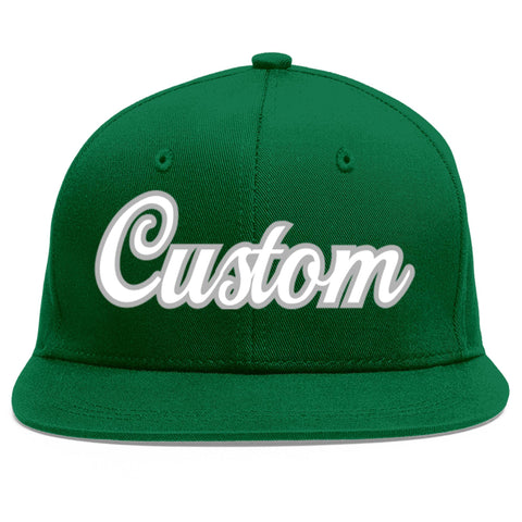 Custom Green White-Gray Flat Eaves Sport Baseball Cap
