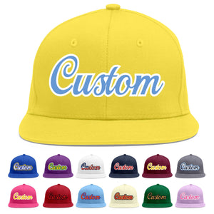 Custom Light Gold Light Blue-White Flat Eaves Sport Baseball Cap