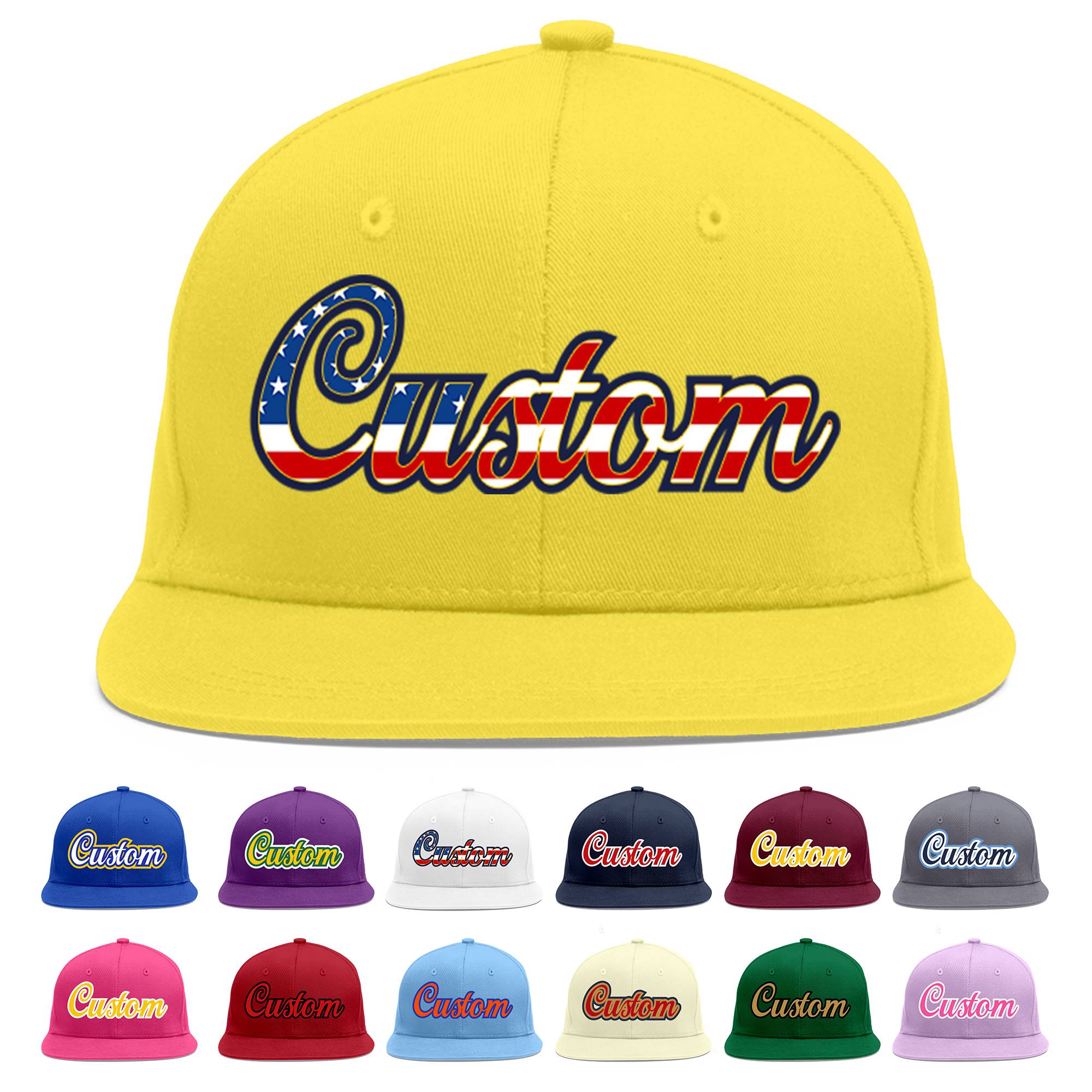 Custom Light Gold Vintage USA Flag-Gold Flat Eaves Sport Baseball Cap