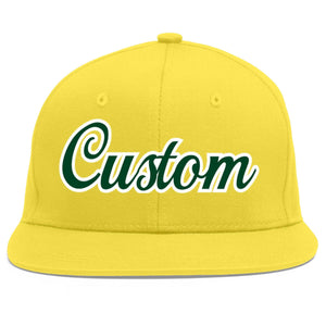 Custom Light Gold Green-White Flat Eaves Sport Baseball Cap