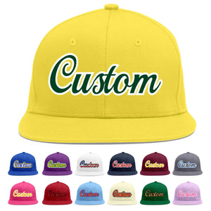 Custom Light Gold Green-White Flat Eaves Sport Baseball Cap