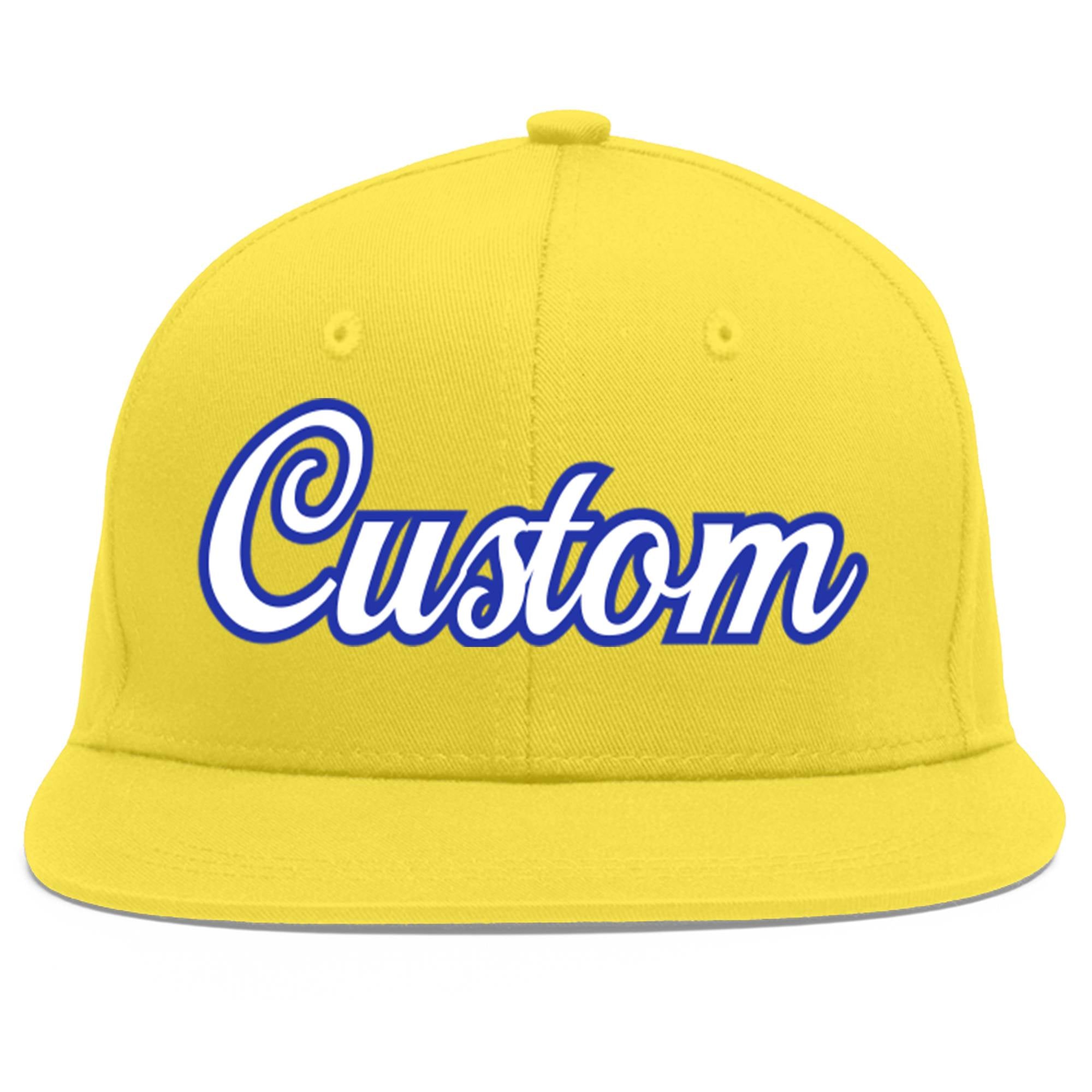 Custom Light Gold White-Royal Flat Eaves Sport Baseball Cap