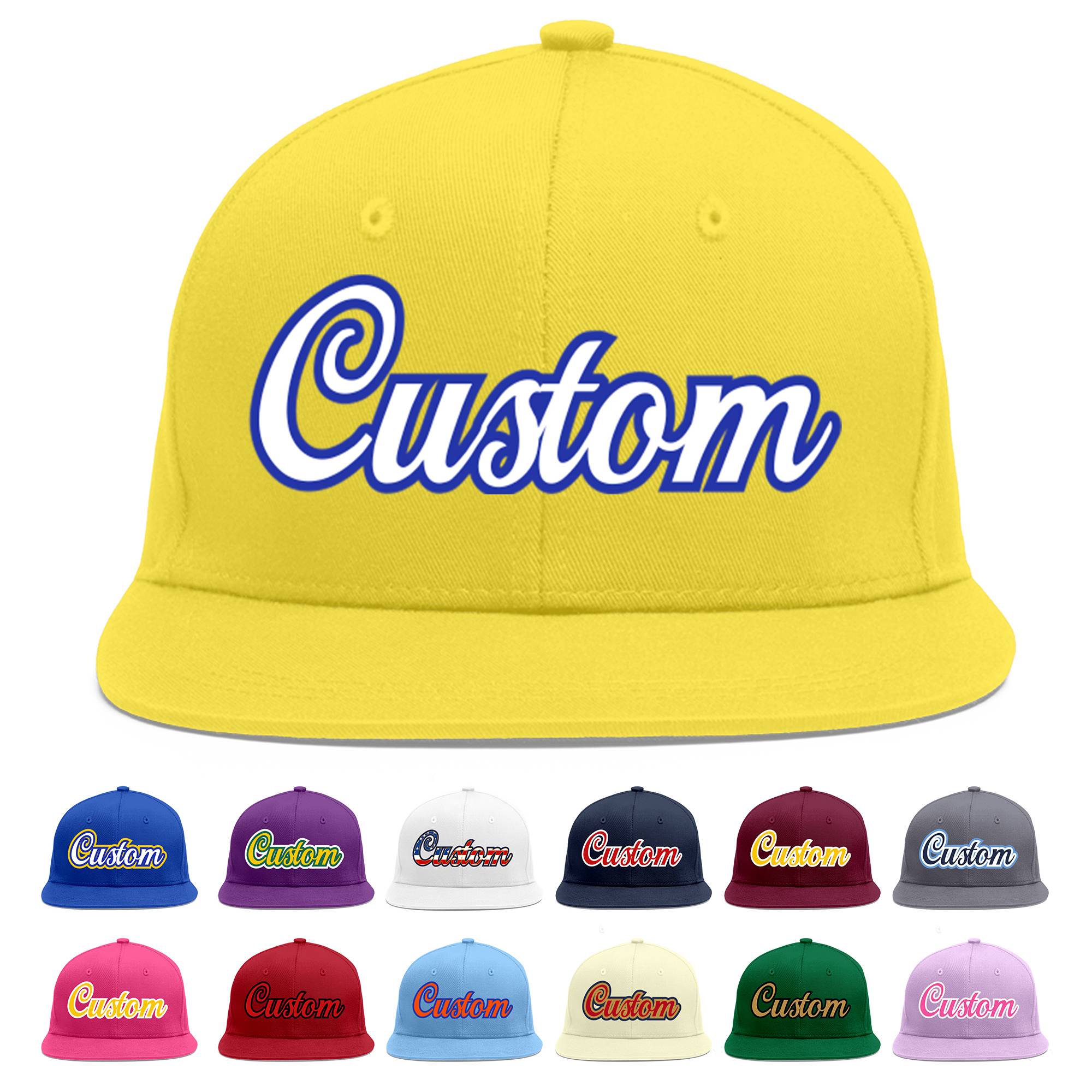 Custom Light Gold White-Royal Flat Eaves Sport Baseball Cap